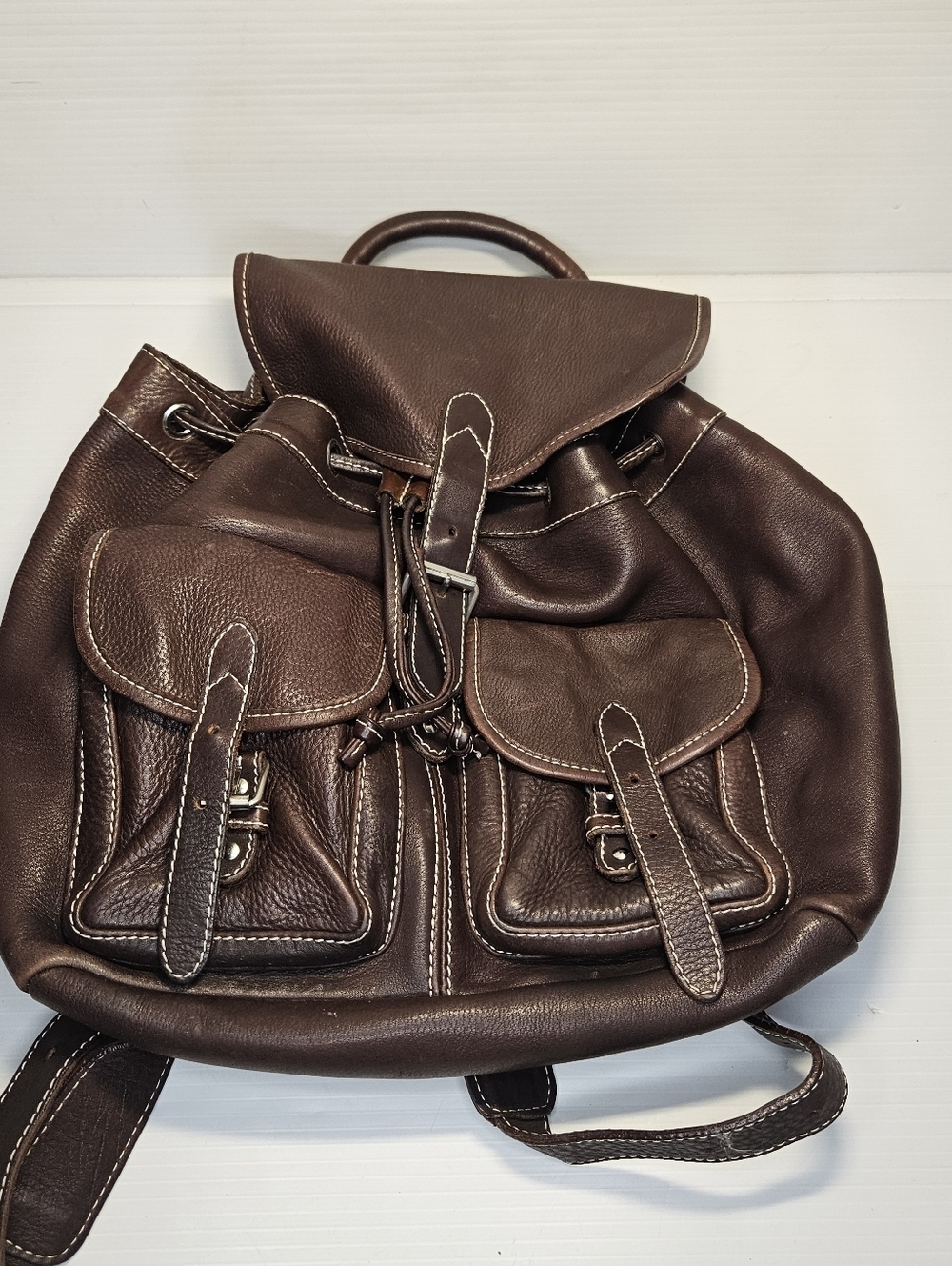 Vintage 90s J.Crew Brown Leather Backpack Purse – Minimalist Rucksack